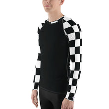 Fashionable Combat Gear: Checkered Men's Long Sleeve BJJ Rash Guard - Noir Checkered Exclusive Long Sleeve Mens Rash Guard Swimwear