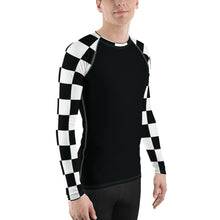 Fashionable Combat Gear: Checkered Men's Long Sleeve BJJ Rash Guard - Noir Checkered Exclusive Long Sleeve Mens Rash Guard Swimwear