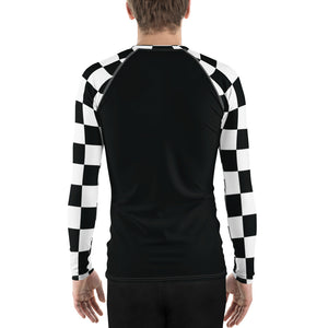 Fashionable Combat Gear: Checkered Men's Long Sleeve BJJ Rash Guard - Noir Checkered Exclusive Long Sleeve Mens Rash Guard Swimwear