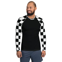 Fashionable Combat Gear: Checkered Men's Long Sleeve BJJ Rash Guard - Noir Checkered Exclusive Long Sleeve Mens Rash Guard Swimwear