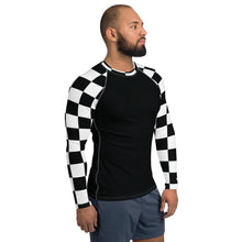 Fashionable Combat Gear: Checkered Men's Long Sleeve BJJ Rash Guard - Noir Checkered Exclusive Long Sleeve Mens Rash Guard Swimwear