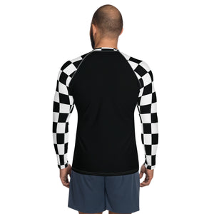 Fashionable Combat Gear: Checkered Men's Long Sleeve BJJ Rash Guard - Noir Checkered Exclusive Long Sleeve Mens Rash Guard Swimwear