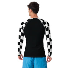 Fashionable Combat Gear: Checkered Men's Long Sleeve BJJ Rash Guard - Noir Checkered Exclusive Long Sleeve Mens Rash Guard Swimwear