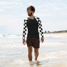 Fashionable Combat Gear: Checkered Men's Long Sleeve BJJ Rash Guard - Noir Checkered Exclusive Long Sleeve Mens Rash Guard Swimwear