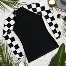 Fashionable Combat Gear: Checkered Men's Long Sleeve BJJ Rash Guard - Noir Checkered Exclusive Long Sleeve Mens Rash Guard Swimwear