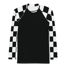 Fashionable Combat Gear: Checkered Men's Long Sleeve BJJ Rash Guard - Noir Checkered Exclusive Long Sleeve Mens Rash Guard Swimwear