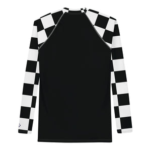 Fashionable Combat Gear: Checkered Men's Long Sleeve BJJ Rash Guard - Noir Checkered Exclusive Long Sleeve Mens Rash Guard Swimwear