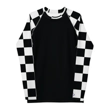 Fashionable Combat Gear: Checkered Men's Long Sleeve BJJ Rash Guard - Noir Checkered Exclusive Long Sleeve Mens Rash Guard Swimwear