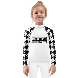 Fashionable Functionality: Girl's Houndstooth Jiu-Jitsu BJJ Rash Guard Exclusive Girls Houndstooth Jiu-Jitsu Kids Long Sleeve Rash Guard