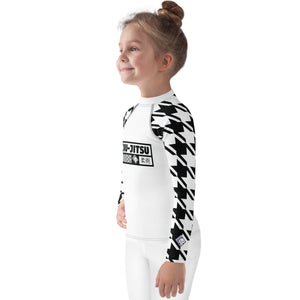 Fashionable Functionality: Girl's Houndstooth Jiu-Jitsu BJJ Rash Guard Exclusive Girls Houndstooth Jiu-Jitsu Kids Long Sleeve Rash Guard