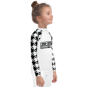 Fashionable Functionality: Girl's Houndstooth Jiu-Jitsu BJJ Rash Guard Exclusive Girls Houndstooth Jiu-Jitsu Kids Long Sleeve Rash Guard