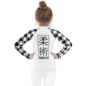 Fashionable Functionality: Girl's Houndstooth Jiu-Jitsu BJJ Rash Guard Exclusive Girls Houndstooth Jiu-Jitsu Kids Long Sleeve Rash Guard