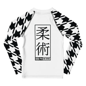 Fashionable Functionality: Girl's Houndstooth Jiu-Jitsu BJJ Rash Guard Exclusive Girls Houndstooth Jiu-Jitsu Kids Long Sleeve Rash Guard