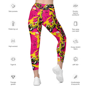 Fashionable Functionality: Women's Golden Chains 001 Mile After Mile Running Leggings with Pockets Exclusive Leggings Running Tights Womens