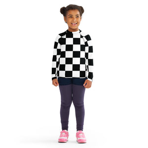 Fashionable Protection: Girls' Checkered Long Sleeve Rash Guard Checkered Exclusive Girls Kids Long Sleeve Rash Guard Swimwear