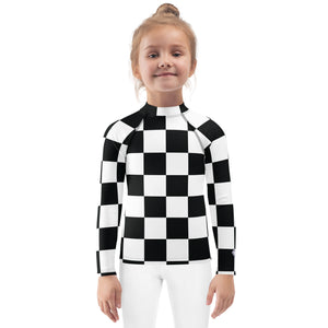 Fashionable Protection: Girls' Checkered Long Sleeve Rash Guard Checkered Exclusive Girls Kids Long Sleeve Rash Guard Swimwear