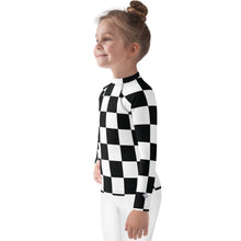 Fashionable Protection: Girls' Checkered Long Sleeve Rash Guard Checkered Exclusive Girls Kids Long Sleeve Rash Guard Swimwear