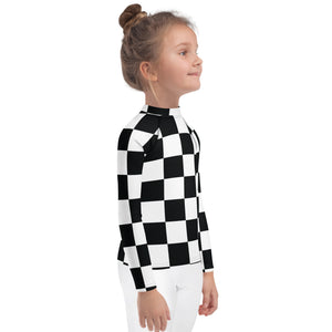 Fashionable Protection: Girls' Checkered Long Sleeve Rash Guard Checkered Exclusive Girls Kids Long Sleeve Rash Guard Swimwear