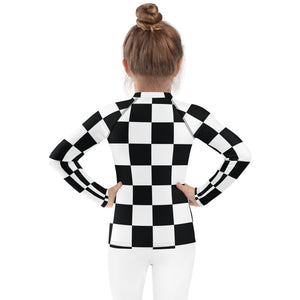 Fashionable Protection: Girls' Checkered Long Sleeve Rash Guard Checkered Exclusive Girls Kids Long Sleeve Rash Guard Swimwear