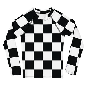 Fashionable Protection: Girls' Checkered Long Sleeve Rash Guard Checkered Exclusive Girls Kids Long Sleeve Rash Guard Swimwear