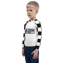 Fashionable Protection: Kids Boys' Checkered Long Sleeve Rash - Blanc Jiu-Jitsu Boys Checkered Exclusive Kids Long Sleeve Rash Guard