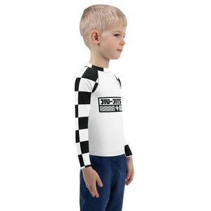 Fashionable Protection: Kids Boys' Checkered Long Sleeve Rash - Blanc Jiu-Jitsu Boys Checkered Exclusive Kids Long Sleeve Rash Guard