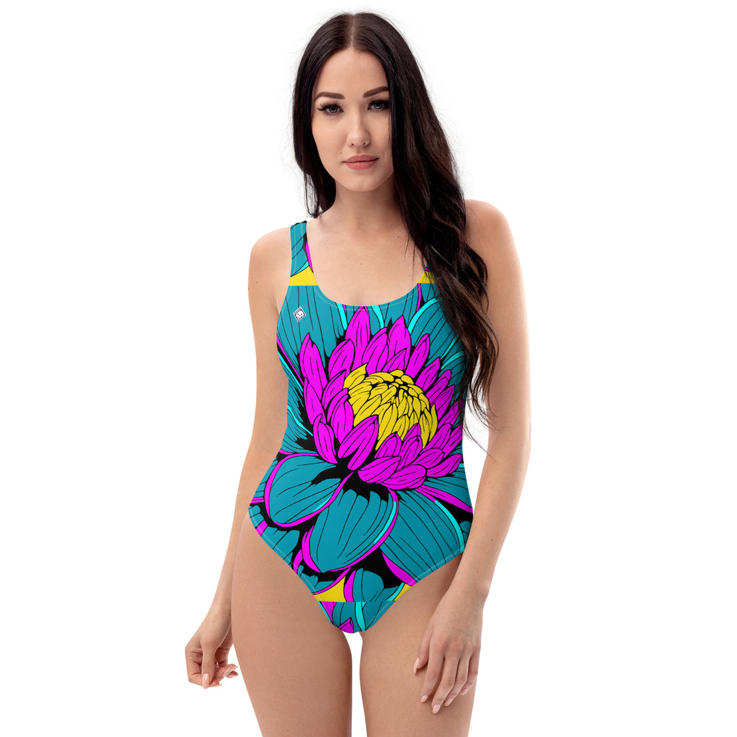 Floral Elegance: Women's Dahlia Print 001 One-Piece Swimsuit Beach Exclusive One-Piece Swimwear Womens