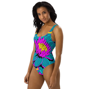 Floral Elegance: Women's Dahlia Print 001 One-Piece Swimsuit Beach Exclusive One-Piece Swimwear Womens