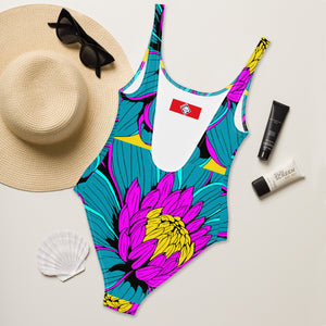 Floral Elegance: Women's Dahlia Print 001 One-Piece Swimsuit Beach Exclusive One-Piece Swimwear Womens