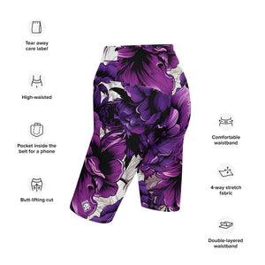 Floral Fitness: Women's Mile After Mile Biker Shorts - Purple Flowers 001 Exclusive Leggings Running Shorts Tights Womens