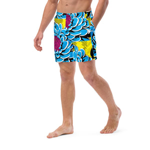 Floral Fun: Men's Dahlia Print 002 Swim Trunks Exclusive Mens Shorts Swimwear