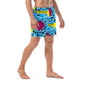 Floral Fun: Men's Dahlia Print 002 Swim Trunks Exclusive Mens Shorts Swimwear