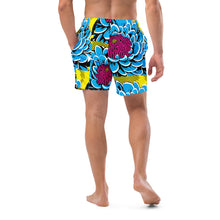 Floral Fun: Men's Dahlia Print 002 Swim Trunks Exclusive Mens Shorts Swimwear