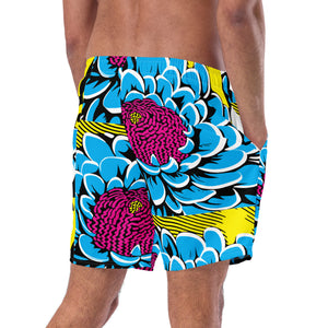 Floral Fun: Men's Dahlia Print 002 Swim Trunks Exclusive Mens Shorts Swimwear