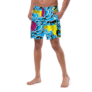 Floral Fun: Men's Dahlia Print 002 Swim Trunks Exclusive Mens Shorts Swimwear