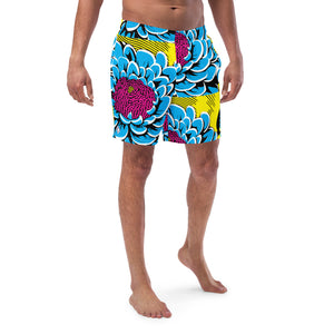 Floral Fun: Men's Dahlia Print 002 Swim Trunks Exclusive Mens Shorts Swimwear