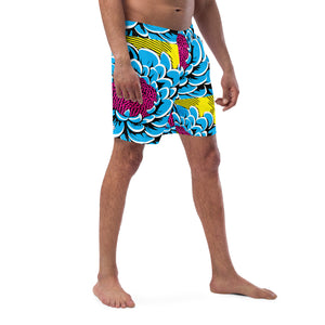 Floral Fun: Men's Dahlia Print 002 Swim Trunks Exclusive Mens Shorts Swimwear