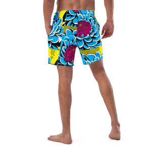 Floral Fun: Men's Dahlia Print 002 Swim Trunks Exclusive Mens Shorts Swimwear