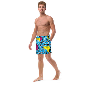 Floral Fun: Men's Dahlia Print 002 Swim Trunks Exclusive Mens Shorts Swimwear