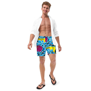 Floral Fun: Men's Dahlia Print 002 Swim Trunks Exclusive Mens Shorts Swimwear