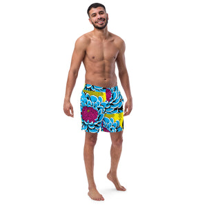 Floral Fun: Men's Dahlia Print 002 Swim Trunks Exclusive Mens Shorts Swimwear