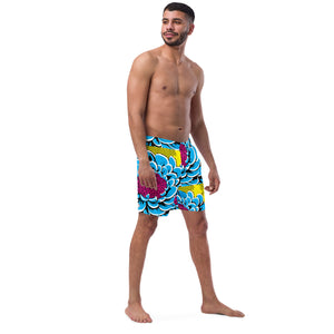 Floral Fun: Men's Dahlia Print 002 Swim Trunks Exclusive Mens Shorts Swimwear