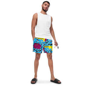 Floral Fun: Men's Dahlia Print 002 Swim Trunks Exclusive Mens Shorts Swimwear