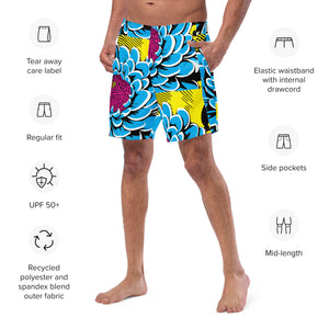 Floral Fun: Men's Dahlia Print 002 Swim Trunks Exclusive Mens Shorts Swimwear