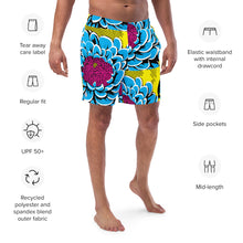 Floral Fun: Men's Dahlia Print 002 Swim Trunks Exclusive Mens Shorts Swimwear