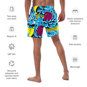 Floral Fun: Men's Dahlia Print 002 Swim Trunks Exclusive Mens Shorts Swimwear