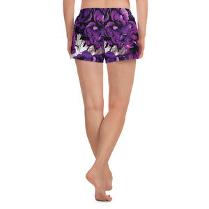 Garden of Speed: Women's Mile After Mile - Purple Flowers 001 Exclusive Running Shorts Womens