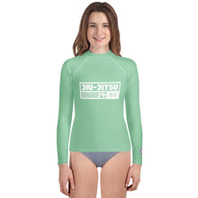 Girls Jiu-Jitsu Training Rash Guard – Long Sleeve Athletic Compression Top - Vista Blue Exclusive Girls Jiu-Jitsu Long Sleeve Rash Guard Youth