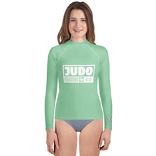 Girls Judo Compression Shirt – Long Sleeve Youth Martial Arts Rash Guard - Vista Blue Exclusive Girls Judo Long Sleeve Rash Guard Youth