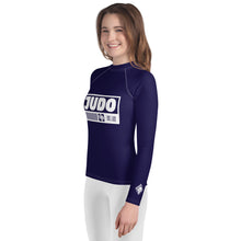 Youth Girls Judo Rash Guard – Long Sleeve Compression Top for Martial Arts Training - Midnight Blue Exclusive Girls Judo Long Sleeve Rash Guard Youth